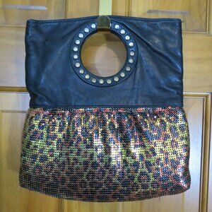 VTG Whiting & Davis Animal Print Mesh Purse 1980's? Leather Handle 10½ x 10